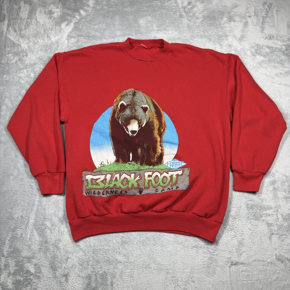 Vintage Black Foot Wilderness Camp Sweatshirt Mens Large Bear‎ Forest Trail 90s